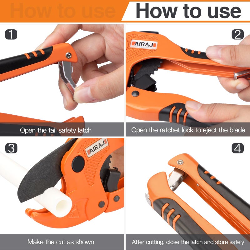 AIRAJ- PVC Pipe Cutter | Cuts up to 1-3/4" (1.75'') | Ratcheting PVC Cutter Tool | PEX Pipe Cutter | V Shaped SK5 Steel Blade | Suitable for PVC/CPVC/PP/PEX/PE Plastic Pipe Cutters - Image 5